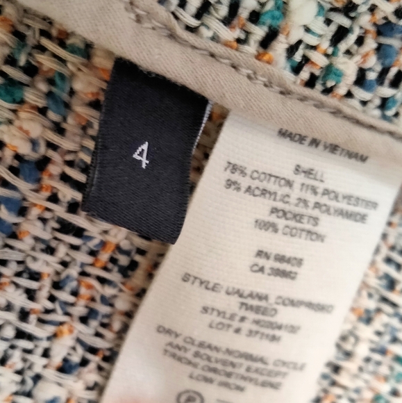 Theory size 4 tweed blazer in tan with flecks of blue and orange - Picture 6 of 6